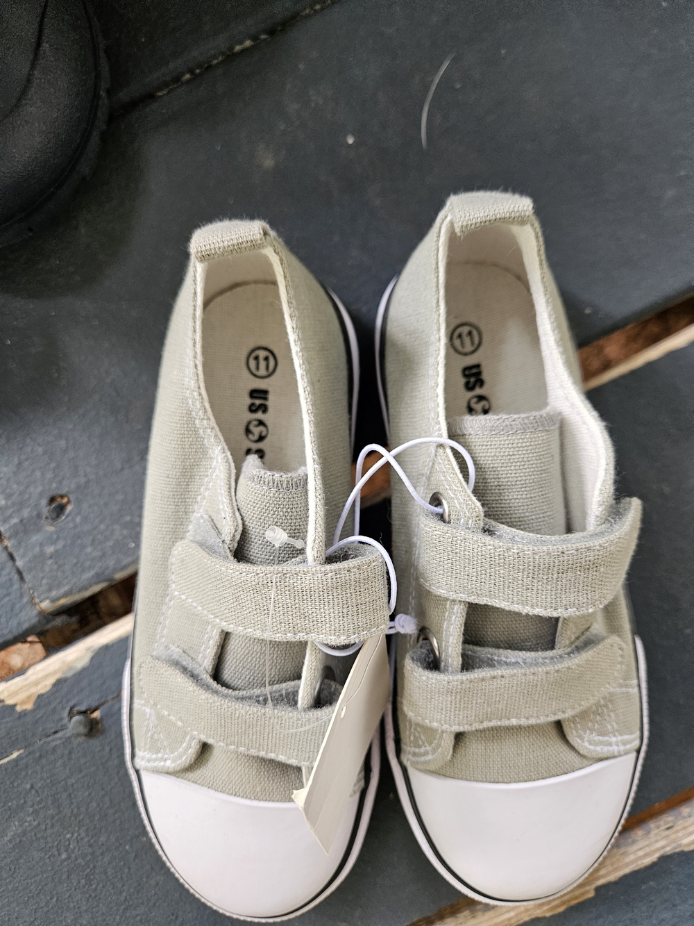 Kids Canvas Velcro Sneakers in Light Olive - US Sports